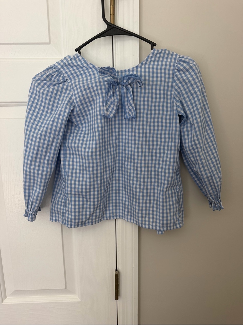 The Beaufort Bonnet Company Blue Gingham Girls Puff Sleeve Blouse Size 6